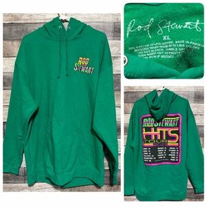 Rod Stewart Hits Tour 2023 Hoodie Sweatshirt Men’s XL Kelly Green Pullover Music
